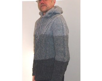 Man jacket hoody wool knitted with zipper sweater cardigan gray black