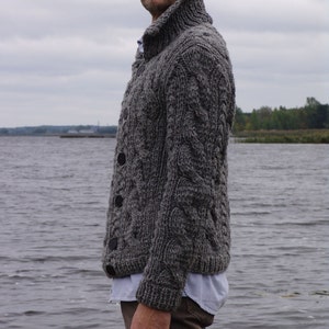 Man jacket gray wool knitted with buttons winter sweater cardigan christmas gift image 3