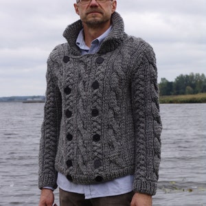 Man jacket gray wool knitted with buttons winter sweater cardigan christmas gift