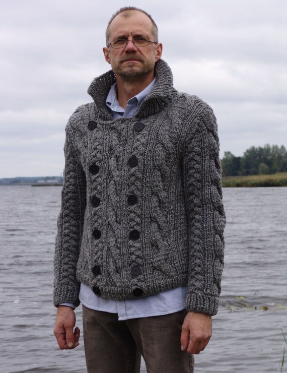 Calendario plan de ventas difícil de complacer Chaqueta de hombre de lana gris tejida con botones suéter de - Etsy México