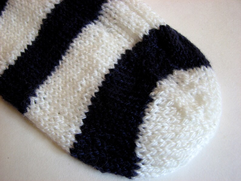 Quarter Cut Sport Sock Hand Knitted Socks Striped White Sock Navy Blue Stripes Womens Socks