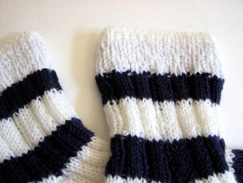 Quarter Cut Sport Sock Hand Knitted Socks Striped White Sock Navy Blue Stripes Womens Socks