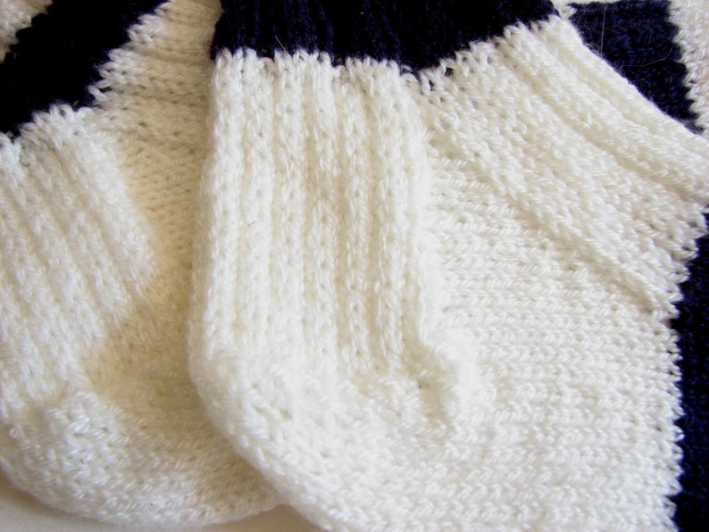 Quarter Cut Sport Sock Hand Knitted Socks Striped White Sock Navy Blue Stripes Womens Socks