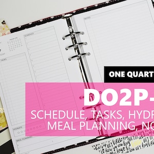DO2P-A, ONE-QUARTER of Daily Inserts-Version A: schedule, tasks, hydrate, meal, notes (multiple sizes & punch options available)