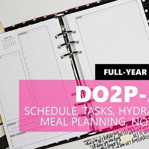 DO2P-A, FULL-YEAR of Daily Inserts-Version A: schedule, tasks, hydrate, meal, notes (multiple sizes & punch options available)