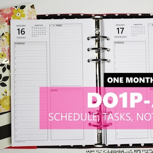 DO1P-A, ONE-MONTH of Daily Inserts-Version A w/schedule, tasks, notes (multiple sizes and punch options available) day-on-a-page