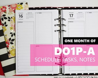 DO1P-A, ONE-MONTH of Daily Inserts-Version A w/schedule, tasks, notes (multiple sizes and punch options available) day-on-a-page