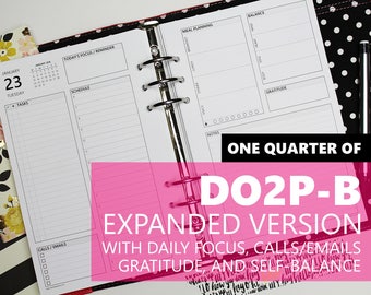 DO2P-B, ONE-QUARTER of Daily Inserts-Version B, expanded w/more tracking/planning (multiple size and punch options available)