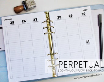 Printed HALF-LETTER Size: PERPETUAL Weekly *Ruled* Vertical Planner Inserts, Dated (5.5"x8.5" size fits into A5 Planners) WO2P