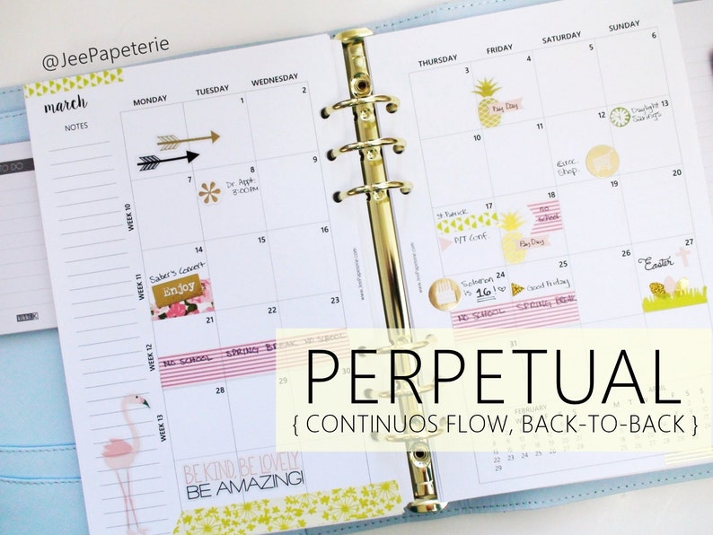 Printed Monthly Inserts PERPETUAL, MONDAY-START: 12-Months & 2 Annual Calendars, MO2P Half-Letter Size 5.5x8.5 fits into A5 planners image 4