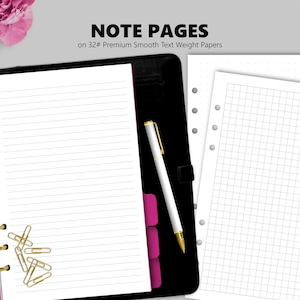 NOTE PAGE INSERTS: *Grid, Ruled/Lined, Dotted-Grid, or Blank*, (Various sizes - Personal, Franklin Compact, Personal-Wide, Half-Letter, A5))