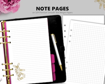 NOTE PAGE INSERTS: *Grid, Ruled/Lined, Dotted-Grid, or Blank*, (Various sizes - Personal, Franklin Compact, Personal-Wide, Half-Letter, A5))