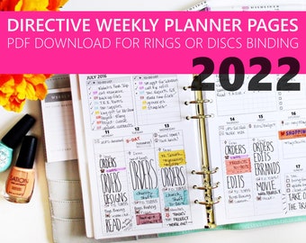 PDF Download: 2022 Dated Directive Weekly Inserts - 5.5"x8.5" Half-Letter size (fits into A5 Planners) WO2P