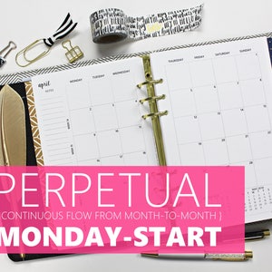 Printed Monthly Inserts PERPETUAL, MONDAY-START: 12-Months & 2 Annual Calendars, MO2P Half-Letter Size 5.5x8.5 fits into A5 planners image 1