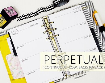 Printed PERSONAL-SIZE: PERPETUAL Weekly *Blank Space* Horizontal Planner Inserts (3.7"5 x 6.75" Personal or 4.25" x 6.75" Compact) WO2P