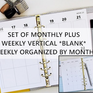 Printed HALF-LETTER Size: SET of Monthly + Weekly *Blank Space* Vertical Planner Inserts (5.5"x8.5" fits into A5 Planners)