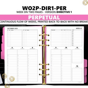 Printed PERPETUAL WEEKLY DIRECTIVE Hourly Planner Inserts w/Tasks, Tracking & Lists, (various sizes available, Half-Letter fits A5 rings)
