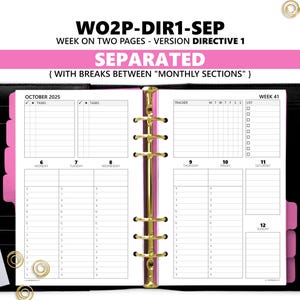 Printed WEEKLY DIRECTIVE Hourly/Timeline Inserts w/Tasks, Tracking & Lists, weeks SEPARATED into Monthly Sections; (various sizes available)
