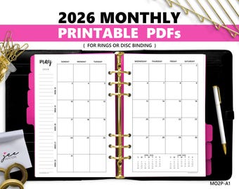 PRINTABLE PDF: 2026 Monthly Calendar MO2P Inserts with 2026 & 2027 Annual Calendars - 5.5"x8.5" Half-Letter Size (fits into A5 Planners)