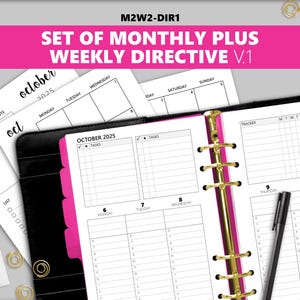 Printed Set of Monthly + Weekly DIRECTIVE Hourly Inserts w/Tasks, Tracking, & Lists; Sizes: Personal, FC, A6, Half-Letter (fits in A5 rings)