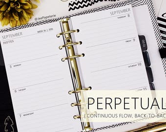 Printed PERSONAL/COMPACT size: PERPETUAL *Ruled* Horizontal Boxes Dated Weekly Planner Inserts - WO2P