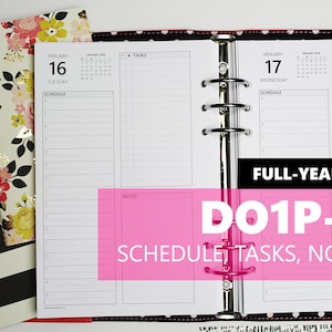 DO1P-A, FULL-YEAR of Daily Inserts-Version A w/schedule, tasks, notes (multiple sizes and punch options available) day-on-a-page