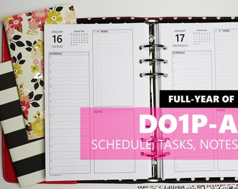 DO1P-A, FULL-YEAR of Daily Inserts-Version A w/schedule, tasks, notes (multiple sizes and punch options available) day-on-a-page