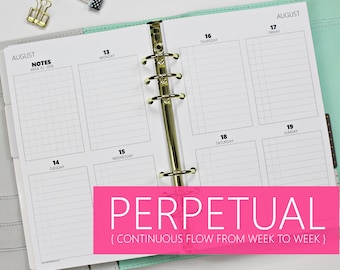Printed HALF-LETTER size: PERPETUAL Weekly *Ruled Boxes* Quadrant Inserts, (5.5"x8.5" fits into A5 binders, Franklin Classic) wo2p