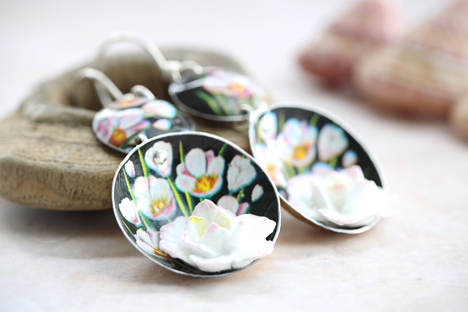 Porcelain Flower Earrings Japanese Anemones Plant Kitsch Etsy