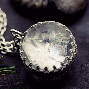 Pool Of Light Crystal Ball Rainbow Necklace Sterling Silver Rock Cloudy Quartz Ice Orb Pendant Norse Moon Sphere Wicca image 6