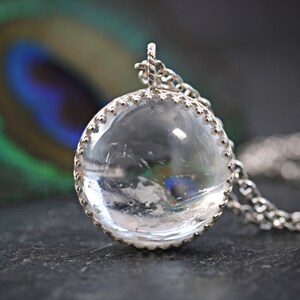 Pool Of Light Crystal Ball Rainbow Necklace Sterling Silver Rock Cloudy Quartz Ice Orb Pendant Norse Moon Sphere Wicca image 1