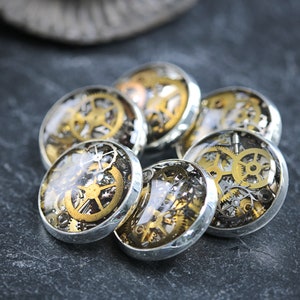 Steampunk Costume Buttons Clockwork Watch Part Silver Shank Tiny Cogs Resin Gears Steam Punk Clothing Cyberpunk