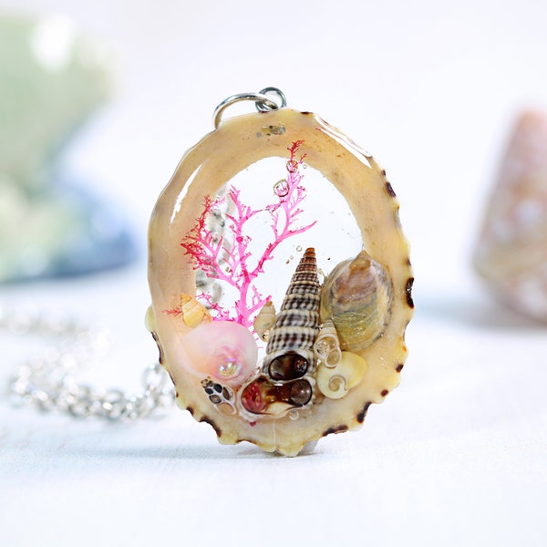 Small Rock Pool Necklace Mermaid Shell Art Jewelry Limpet Ring Seashell Seaweed Gift For A Beachcomber Sea Nautical