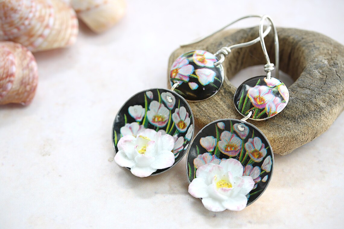 Porcelain Flower Earrings Japanese Anemones Plant Kitsch Etsy