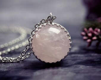 Rose Quartz Necklace January Birthstone Jewelry Pool Of Light Crystal Ball Rock Wicca Divination Gothic Healing Semi Precious Gem