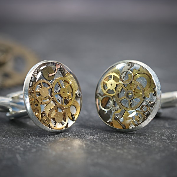 Watch Part Cufflinks Steampunk Costume Cyberpunk Horologist Upcycled Clock Cogs Eco Friendly Gift For Him