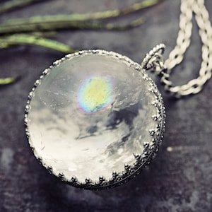 Pool Of Light Crystal Ball Rainbow Necklace Sterling Silver Rock Cloudy Quartz Ice Orb Pendant Norse Moon Sphere Wicca image 5