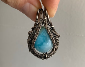 Larimar Wire Wrapped Sterling Silver Amulet