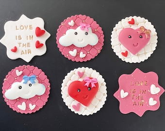 Valentines Day Heart Cupcake Toppers| Valentines gift| Fondant Cupcake Toppers