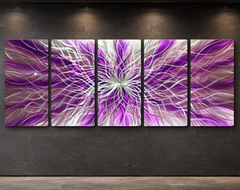 Large Purple Metal Wall Art, Hand-Textured Abstract Flower Aluminum Wall Sculpture, Modern Indoor Outdoor Decor