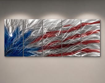American Flag Inspired Metal Wall Art, Large Red White Blue Aluminum Sculpture, Patriotic Decor