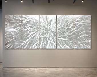 Large Natural Silver Metal Tree Wall Art, Hand-Textured Reflective Aluminum Wall Sculpture, Original Abstract Modern Living Room Decor