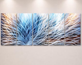 Large Metal Wall Art, Green Gold Silver Abstract Wall Sculpture, Modern Wall Decor, Handmade Aluminum Artwork for Living Room