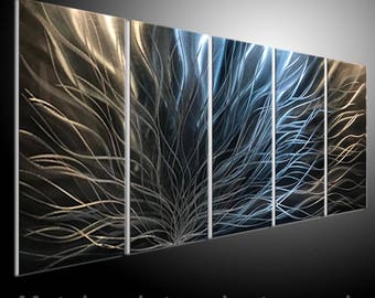 Abstrakcyjna metalowa rzeźba ścienna, obraz na panelu 3D