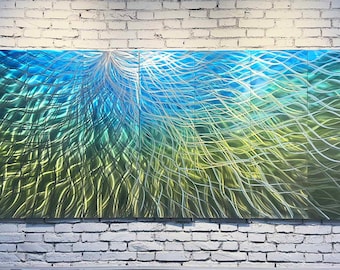 Large Blue Metal Wall Sculpture, Modern Abstract Art Panels
