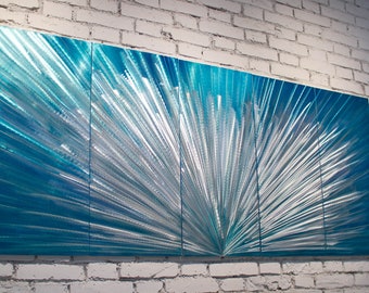 Large Metal Wave Wall Art, Modern Silver Sculpture Panels