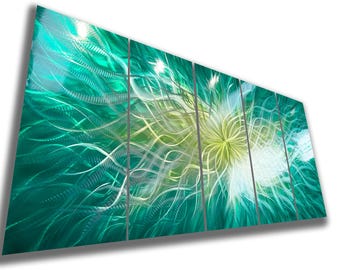 Large Abstract Metal Wall Art, Modern Green Wave Sculpture