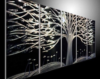 Abstract Metal Tree Sculpture, Modern Wall Art, Silver Painting