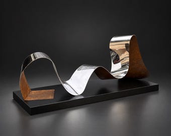 Abstract Metal Sculpture, Modern Ribbon Centerpiece for Console Table Decor