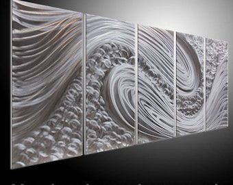 Modern 3D Metal Wall Art Sculpture: Abstract Silver Painting